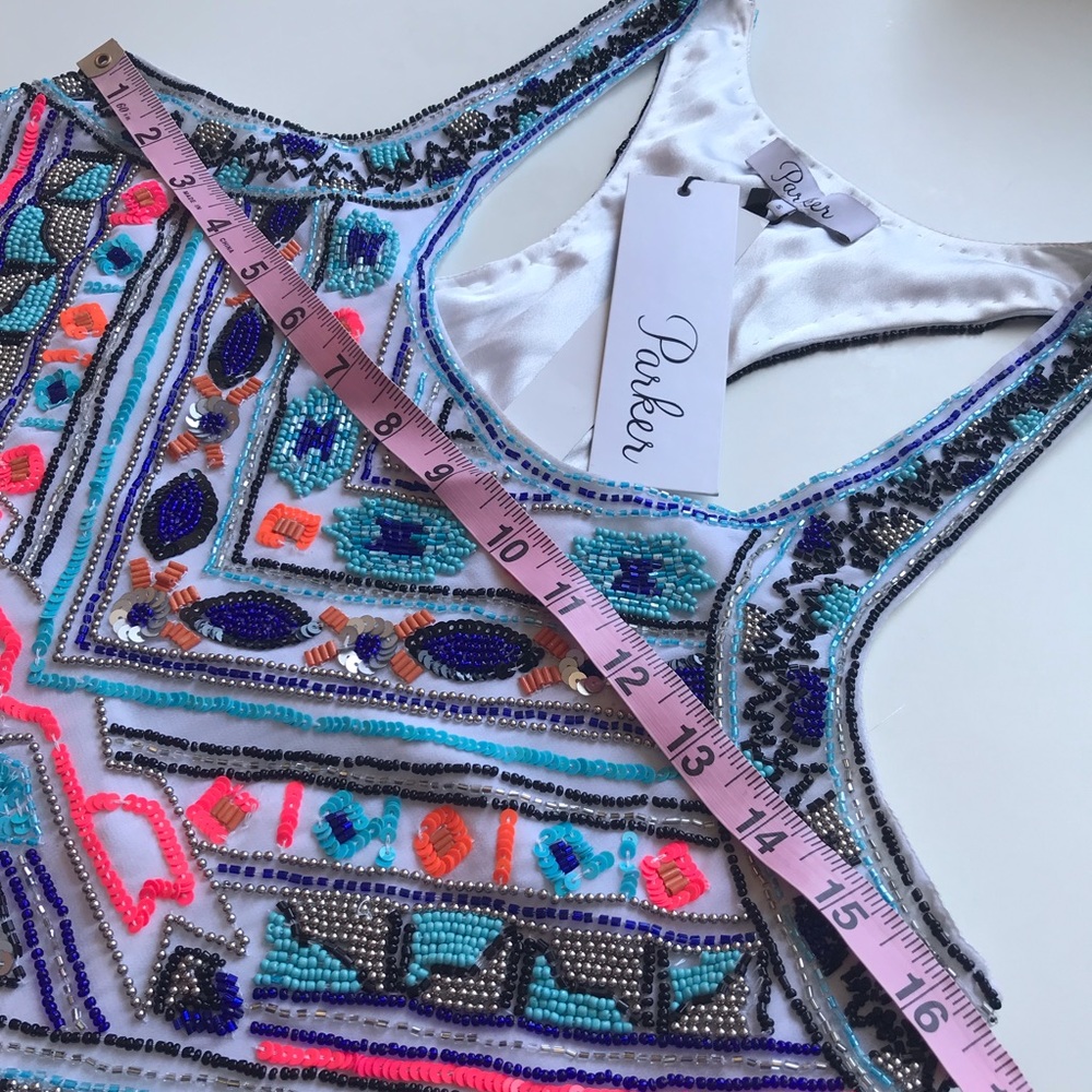 Parker Beaded Multicolor White Mini Cocktail Dress - New With Tags NWT $396 - Picture 8 of 16